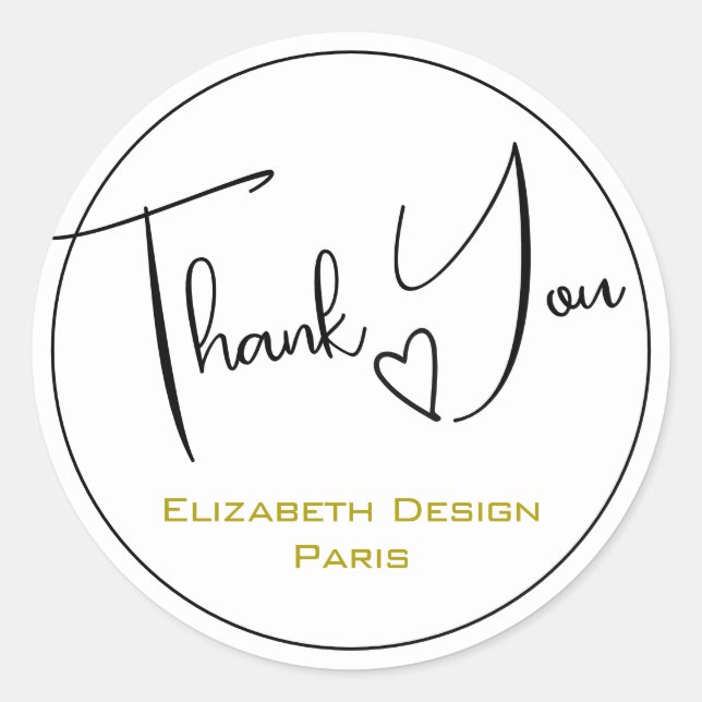 Elegant Modern Simple Plain Black White Thank You  Classic Round Sticker (Front)