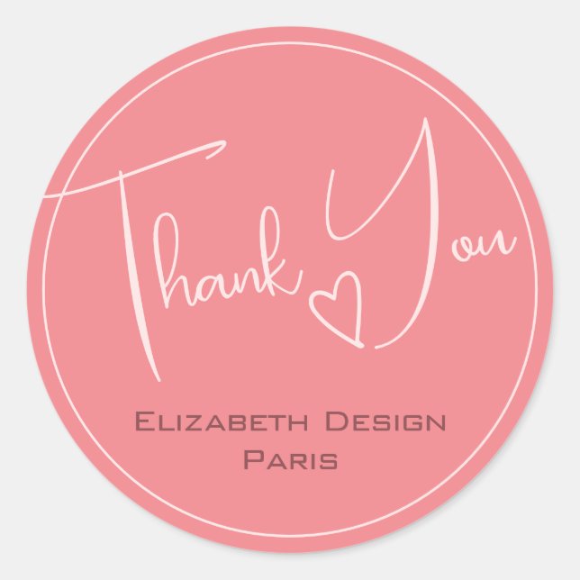 Elegant Modern Simple Plain Girly Pink Thank You Classic Round Sticker (Front)