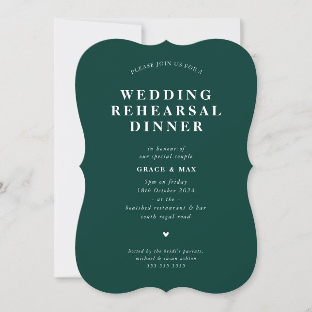 ELEGANT modern simple rehearsal dinner dark green Invitation (Front)
