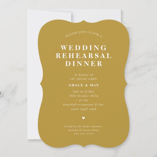 ELEGANT modern simple rehearsal dinner mustard Invitation (Front)