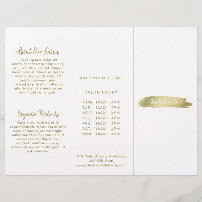 Elegant Modern Simple Salon Gold Trifold Brochure (Front)