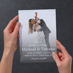 elegant modern simple script faded photo wedding  invitation