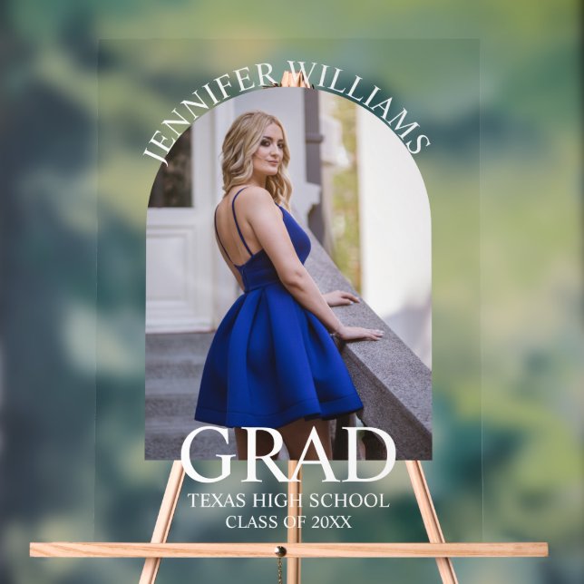 elegant modern simple script graduation photo arch acrylic sign (Neutral)