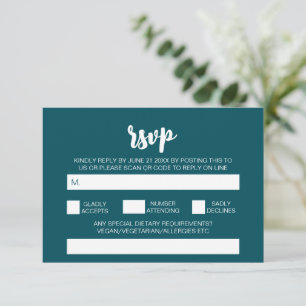 Elegant Modern Simple Teal Wedding QR Code RSVP Enclosure Card
