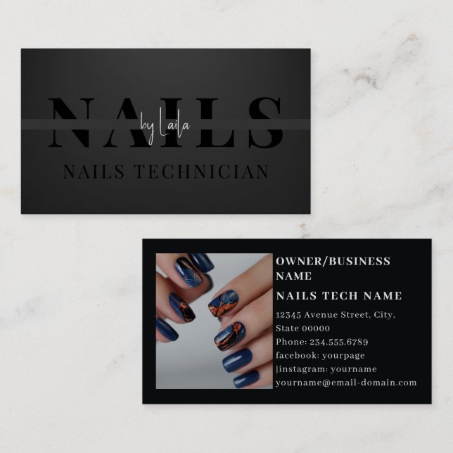 Elegant Modern Simple Typography Nail Artist  Business Card (Front/Back)