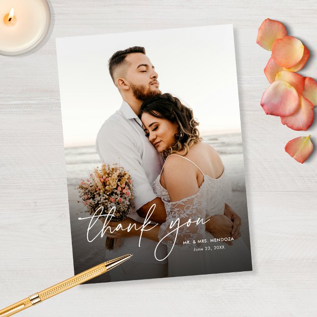 Elegant Modern Simple Vertical Photo Wedding Thank You Card (Creator Uploaded)