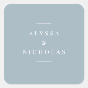 Elegant Modern Simple Wedding Dusty Blue Chic Square Sticker