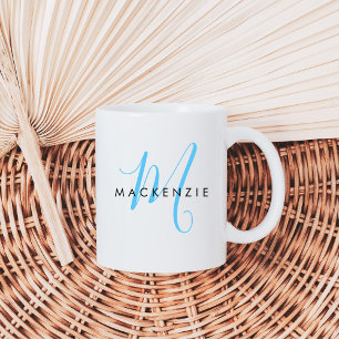 Elegant Modern Sky Blue Script Monogram Coffee Mug