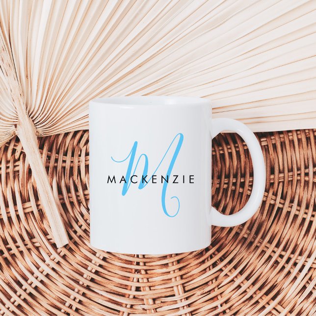 Elegant Modern Sky Blue Script Monogram Coffee Mug (Creator Uploaded)