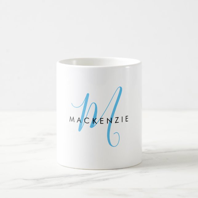 Elegant Modern Sky Blue Script Monogram Coffee Mug (Center)