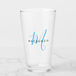 Elegant Modern Sky Blue Script Monogram Glass