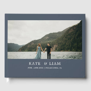 Elegant Modern Smoky Blue Navy Wedding Guest Book