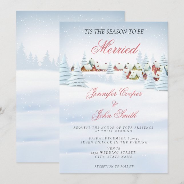 Elegant Modern Snowfall Christmas Winter Wedding   Invitation (Front/Back)