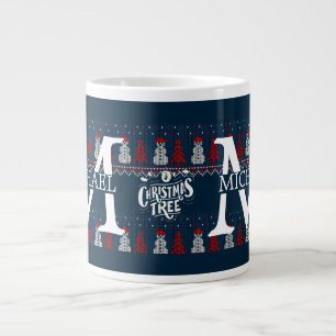 Elegant Modern Snowman Monogram Christmas holiday Large Coffee Mug