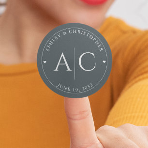 Elegant Modern Space Grey Wedding Classic Round Sticker