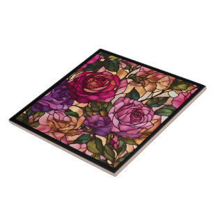Elegant Modern Stained Glass Roses Collection Tile