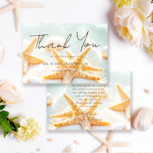Elegant Modern Starfish Shells Ocean Beach Wedding Thank You Card