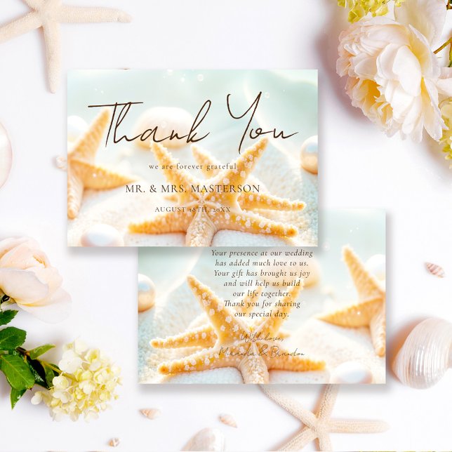 Elegant Modern Starfish Shells Ocean Beach Wedding Thank You Card (Creator Uploaded)
