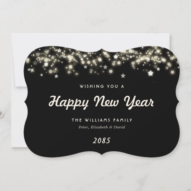 Elegant Modern Stars Black New Year Card (Front)