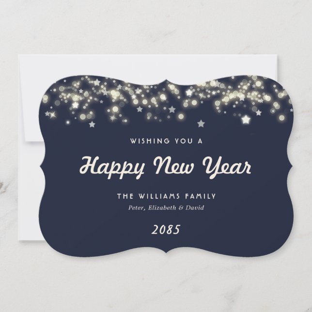 Elegant Modern Stars Blue New Year Card (Front)