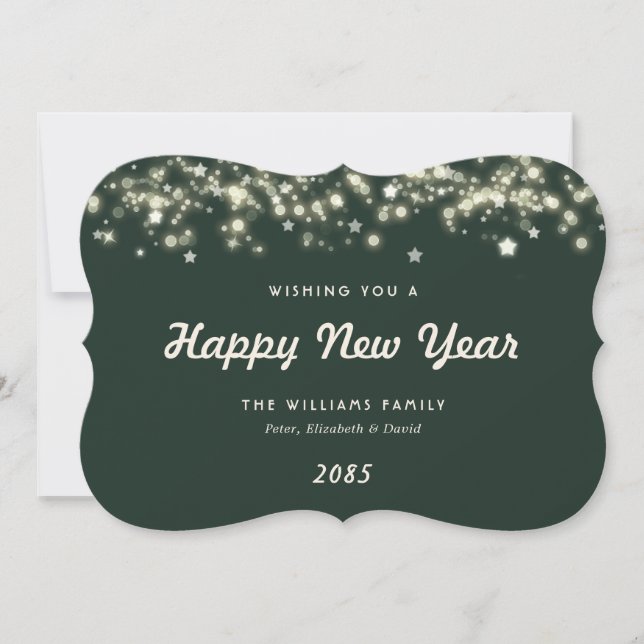 Elegant Modern Stars Green New Year Card (Front)