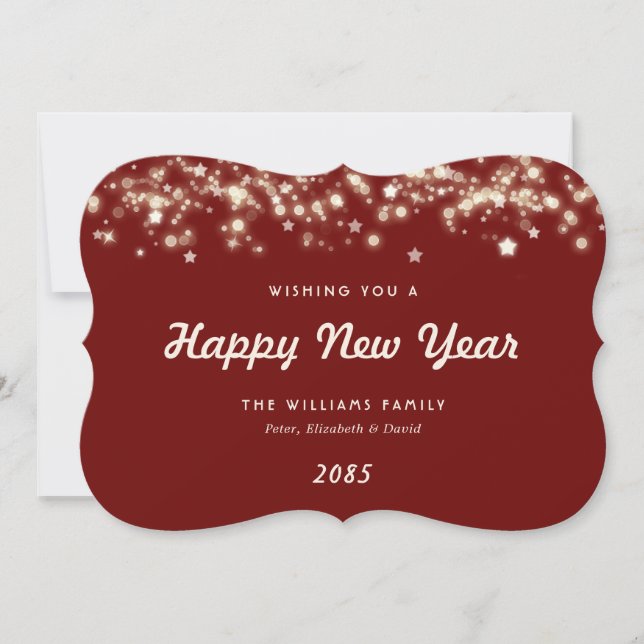 Elegant Modern Stars Red New Year Card (Front)