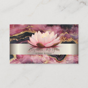 Elegant Modern Stripe Lotus Burgundy Marble Business Card