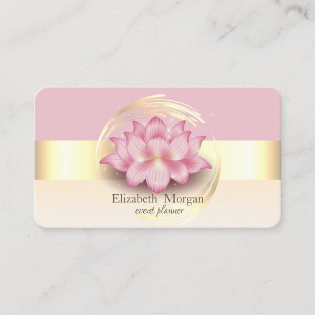 Elegant Modern Stripe Lotus Pink Gold Business Card (Front)