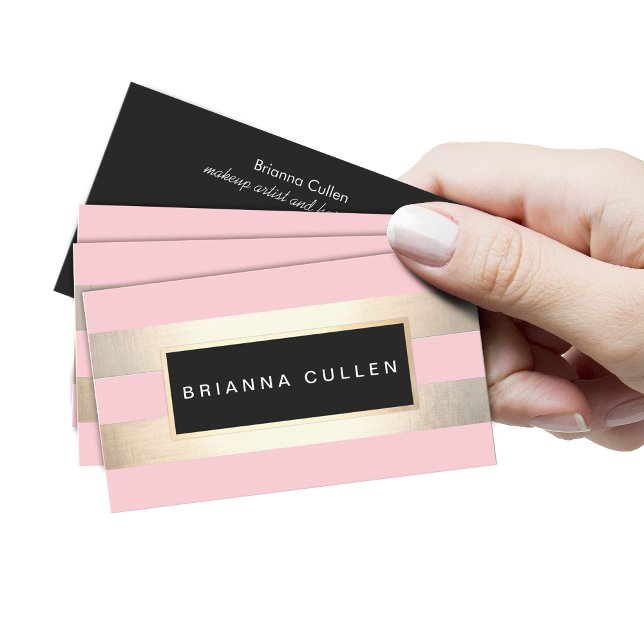 Elegant Modern Striped FAUX Gold Foil and Pink Business Card (Creator Uploaded)