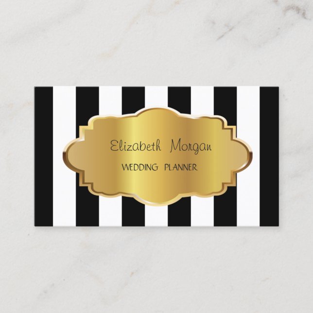 Elegant Modern Striped, Gold Frame Business Card (Front)