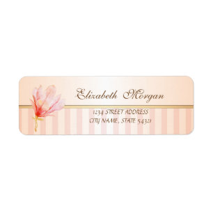 Elegant Modern Striped Watercolor Magnolia Address