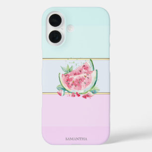 Elegant Modern Striped Watermelon iPhone 16 Case