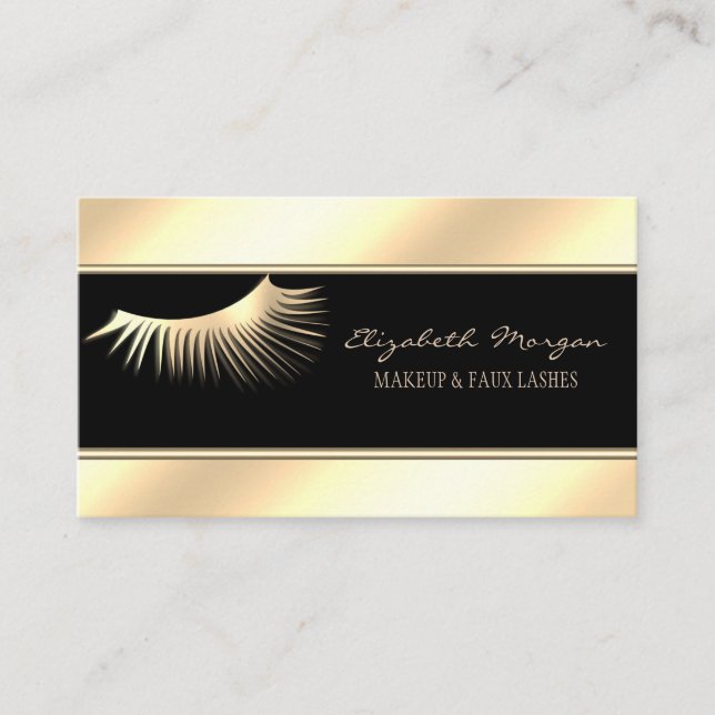 Elegant Modern Stripes, Gold Faux Lashes Business Card (Front)
