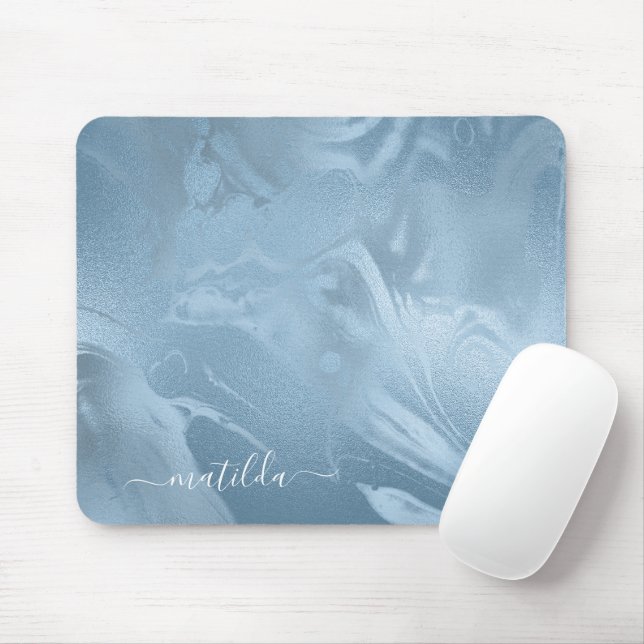 Elegant modern stylish baby blue marble look mouse mat (With Mouse)
