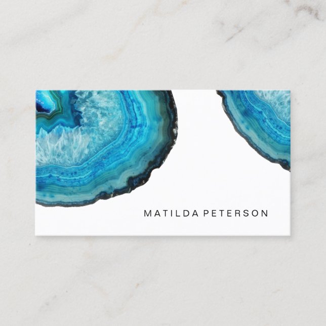 Elegant modern stylish blue agate geode stone business card (Front)