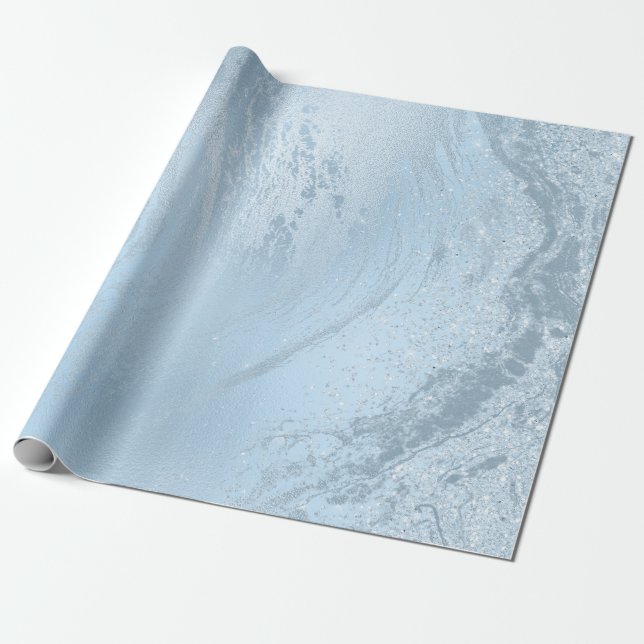 Elegant modern stylish blue glitter marble wrapping paper (Unrolled)