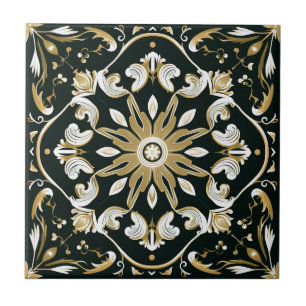 Elegant Modern Stylish Floral Black Tile