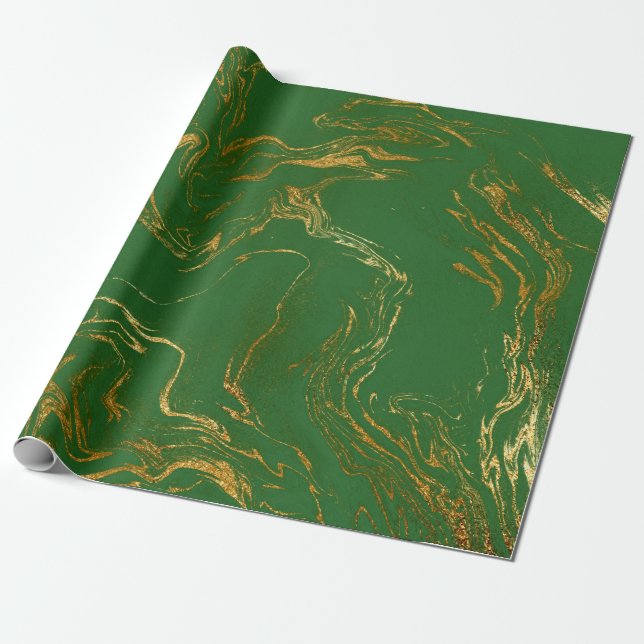 Elegant modern stylish gold & green marble look wrapping paper (Unrolled)