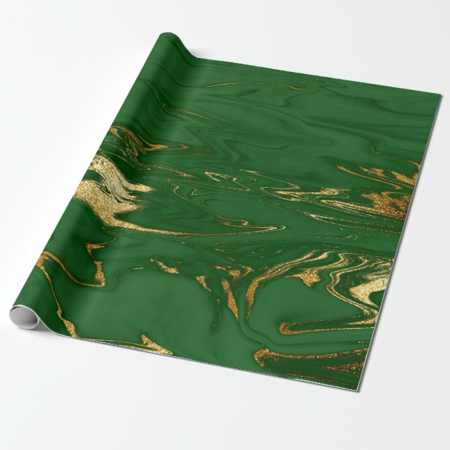 Elegant modern stylish gold & green marble look wrapping paper (Unrolled)