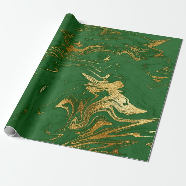 Elegant modern stylish gold & green marble look wrapping paper (Unrolled)