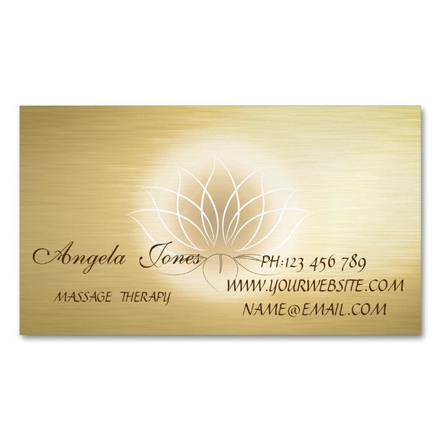 Elegant  Modern Stylish Gold Lotus Flower Magnetic Business Card (Front)