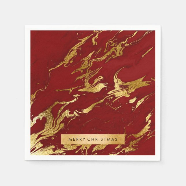 Elegant modern stylish gold & red marble look napkin (Front)