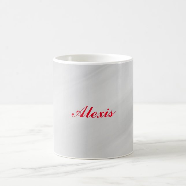 Elegant Modern Stylish Grey Red Name Coffee Mug (Center)