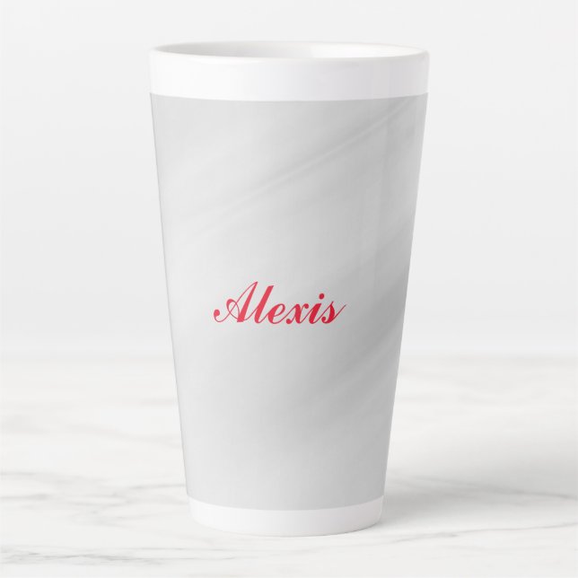 Elegant Modern Stylish Grey Red Name Latte Mug (Front)