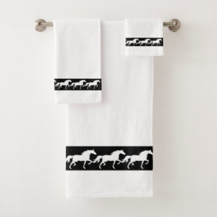 Elegant, Modern, Stylish Horses on Black and White Bath Towel Set