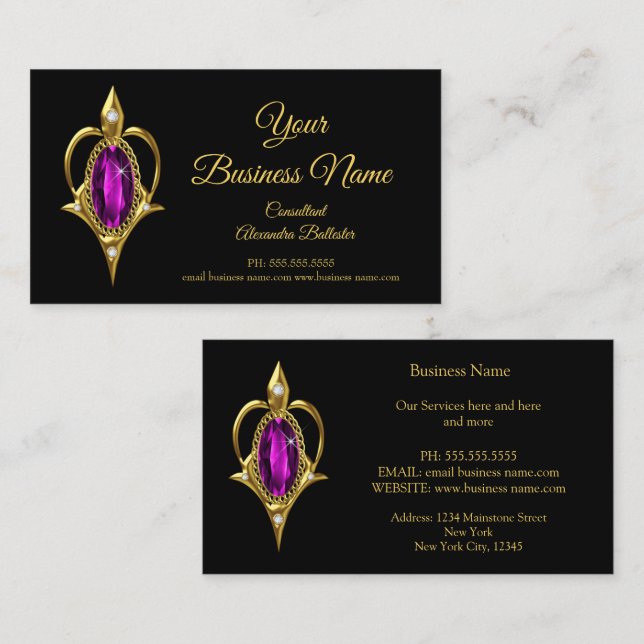 Elegant Modern Stylish Magenta Jewel Gold Business Business Card (Front/Back)