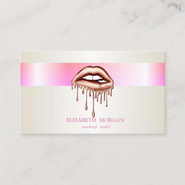 Elegant Modern Stylish, Metallic Dripping Lips Business Card (Front)