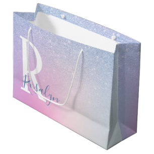 Elegant modern stylish ombre blue glitter rainbow large gift bag