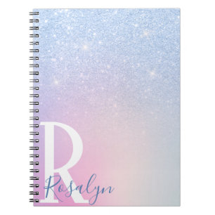 Elegant modern stylish ombre blue glitter rainbow notebook