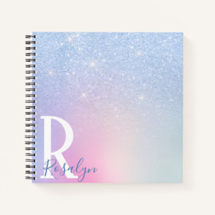 Elegant modern stylish ombre blue glitter rainbow notebook